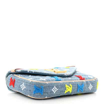 Louis Vuitton Embroidered Monogram Denim New Wave Chain Pochette Blue 4 of 11