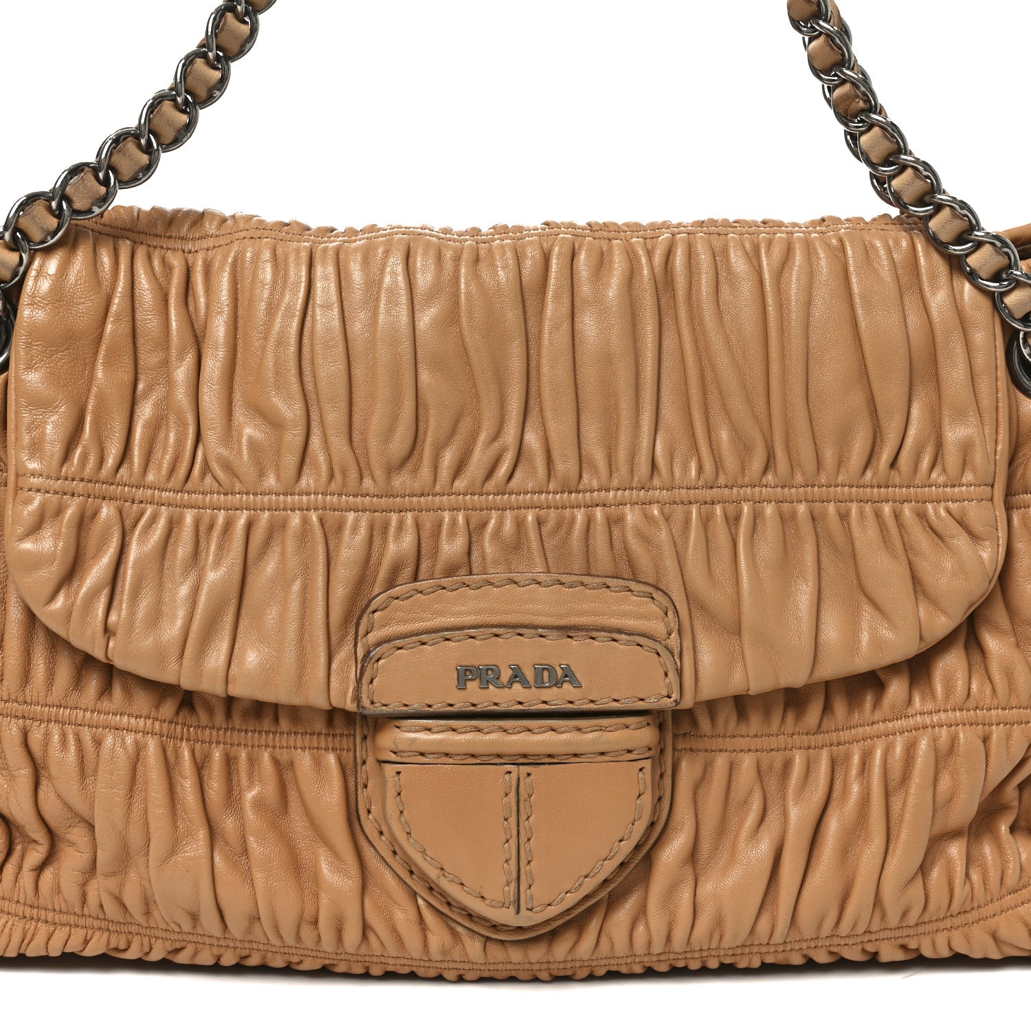 Prada Nappa Gaufre Flap Chain Shoulder Bag Beige 12 of 17