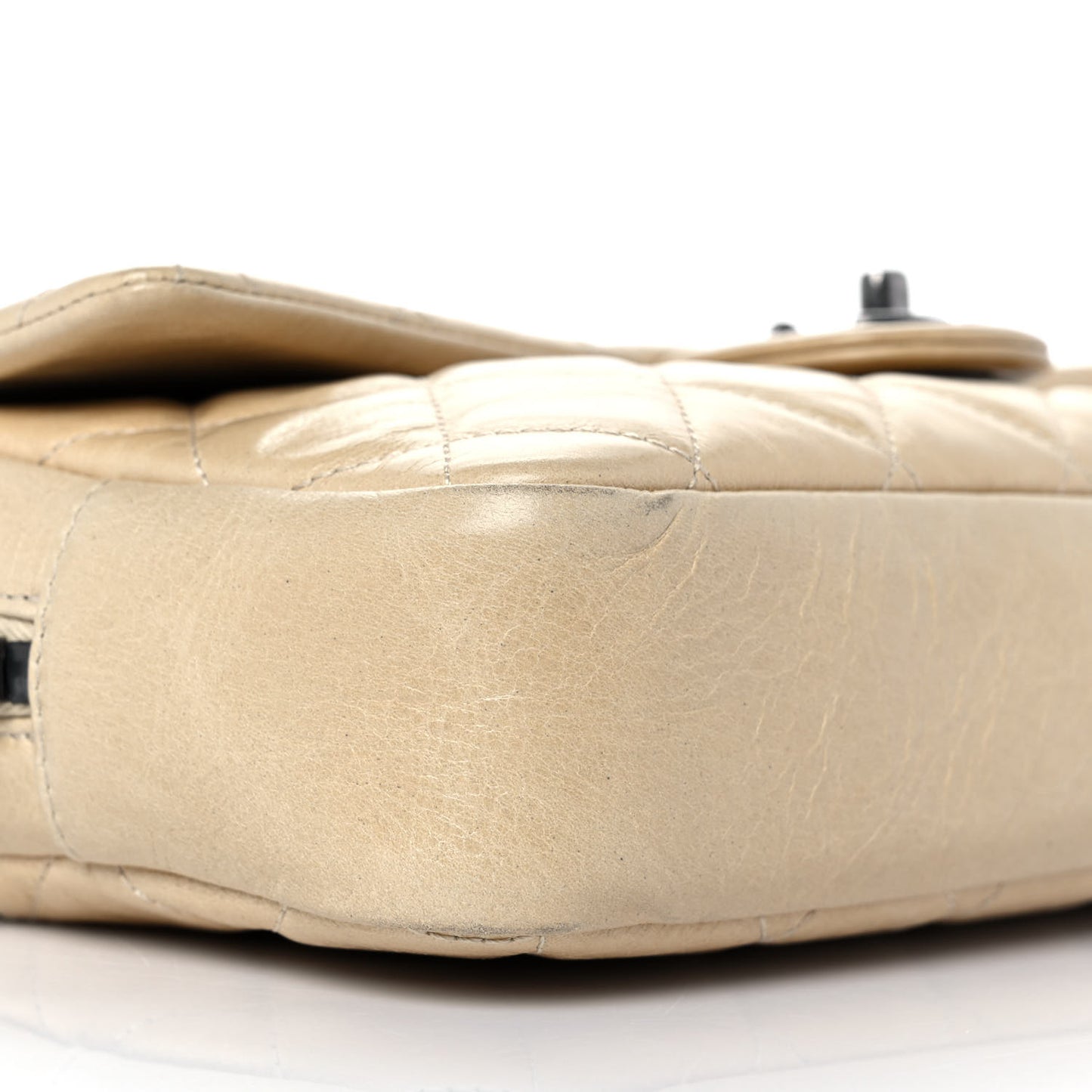 Glazed Calfskin Quilted Medium Duo Flap Beige