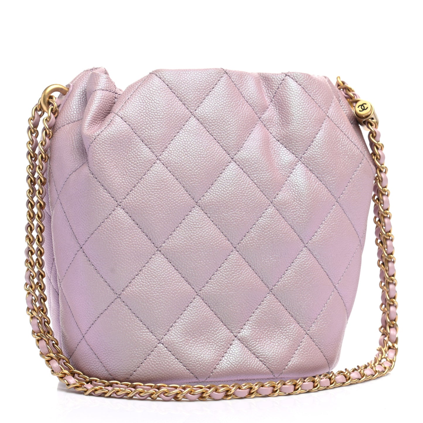 Iridescent Caviar Quilted My Perfect CC Bucket Drawstring Bag Pink