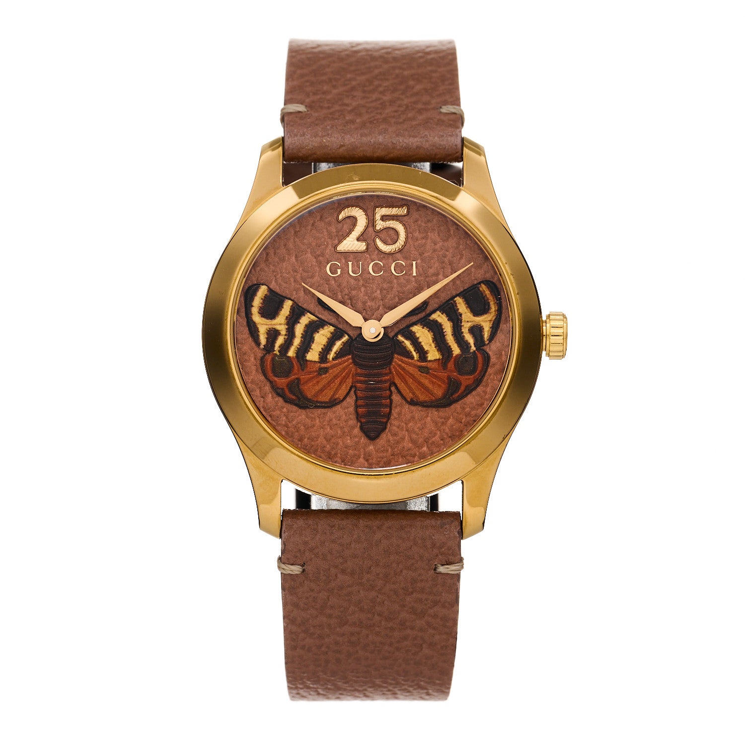 Gucci Stainless Steel Calfskin 38mm G-Timeless Moth Quartz Watch Brown 1 of 4