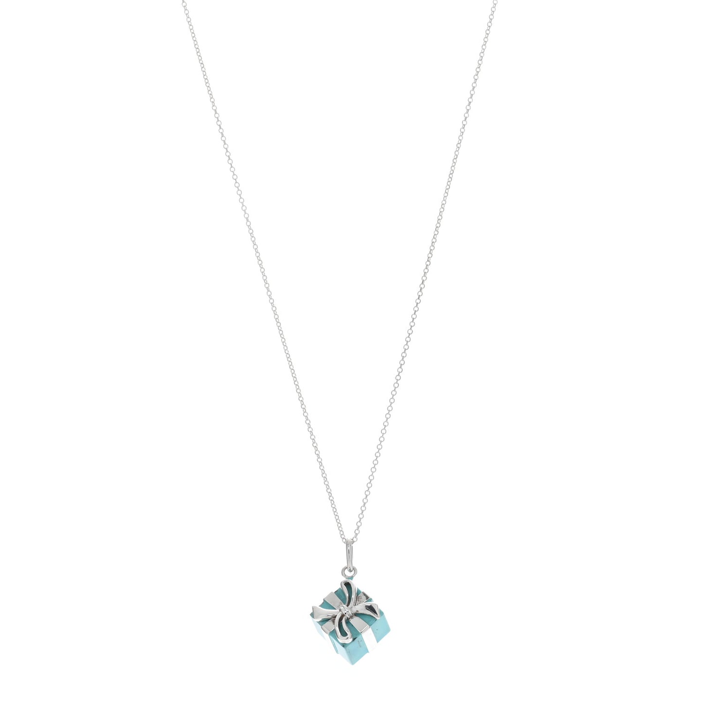 Sterling Silver Enamel Gift Box Charm Necklace Blue