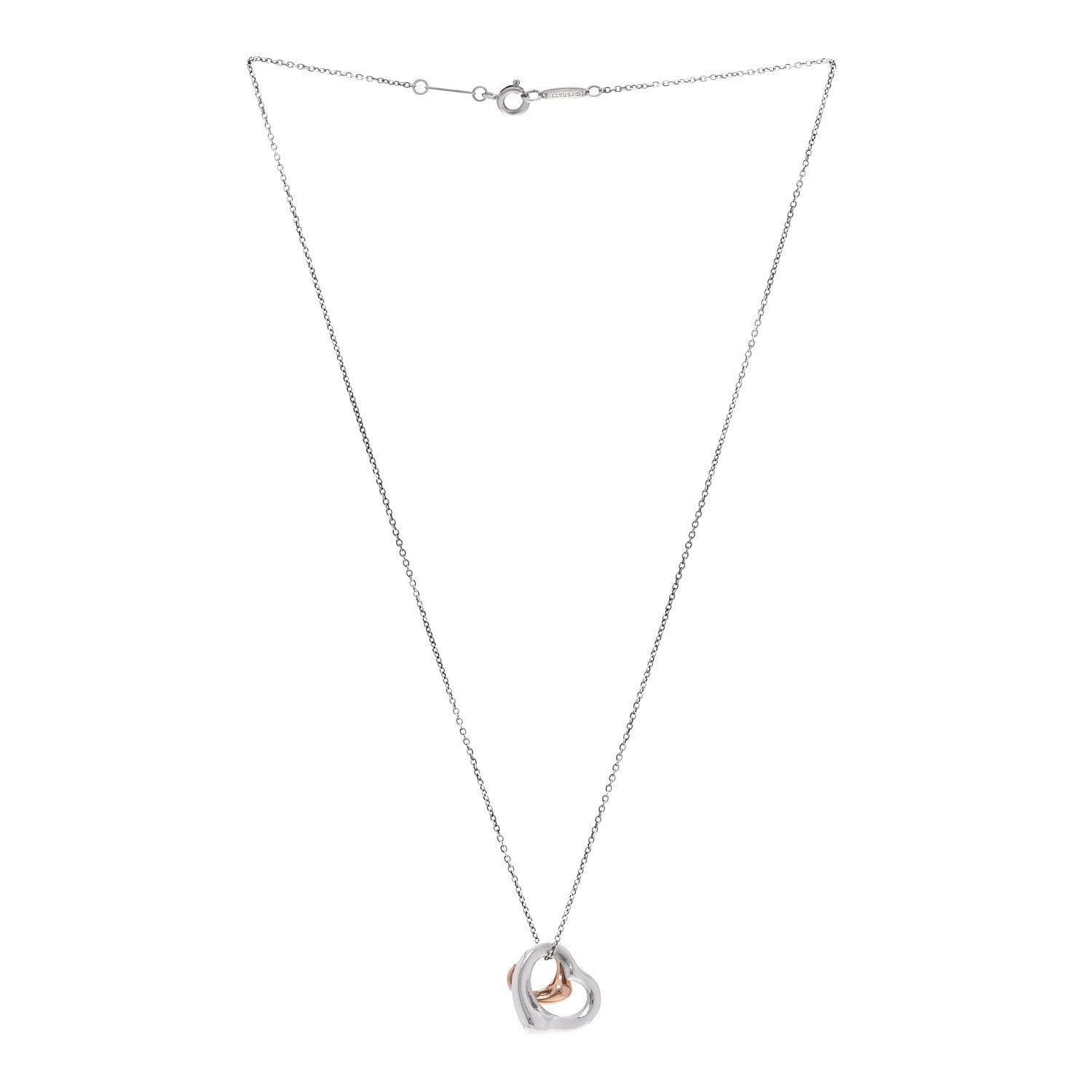 Tiffany Sterling Silver 18K Rose Gold Elsa Peretti Double Open Heart Pendant Necklace 3 of 5