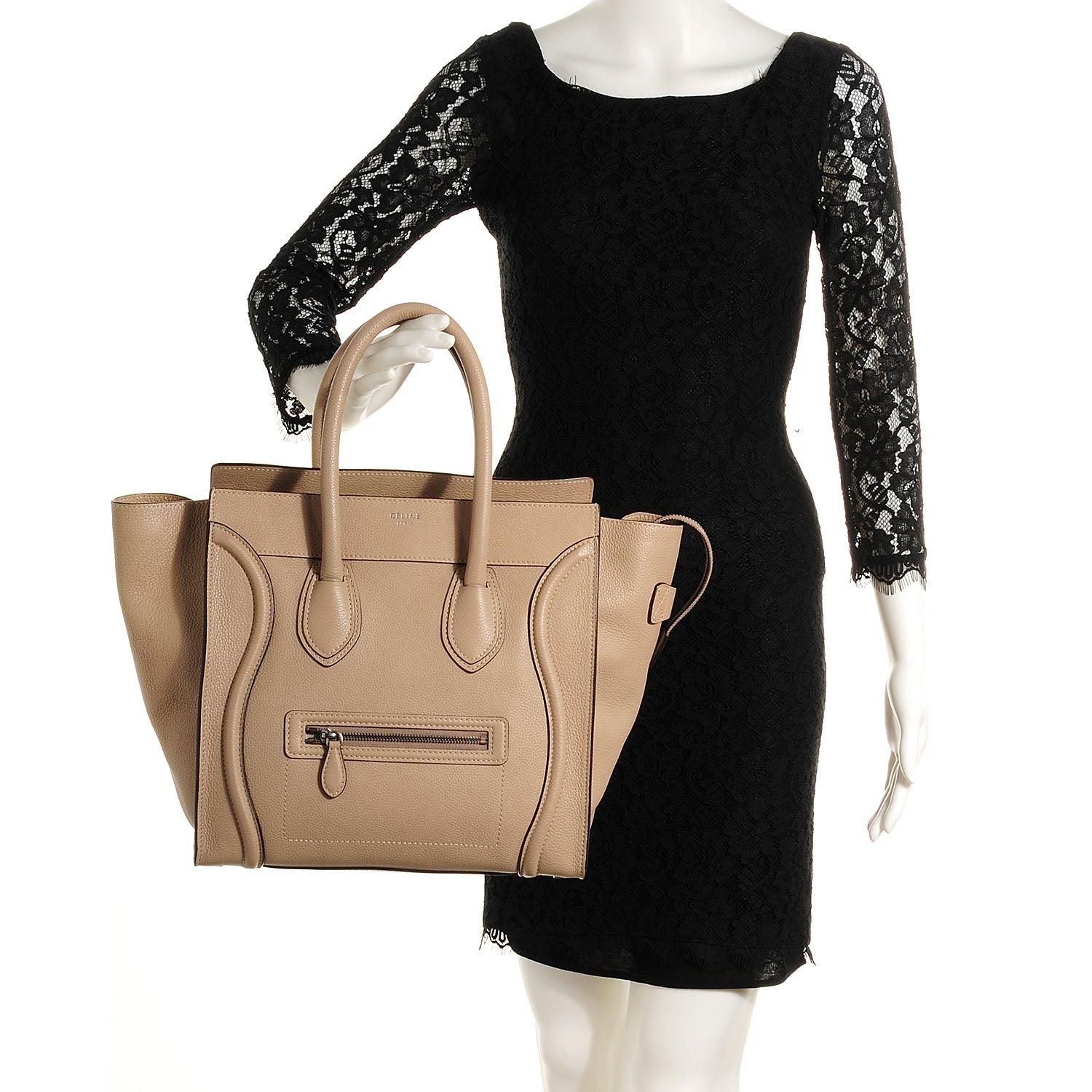 Celine Drummed Calfskin Mini Luggage Dune 2 of 8