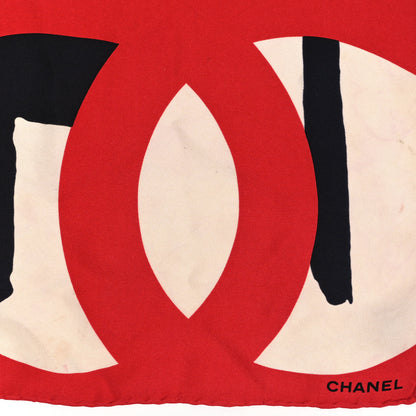 Chanel Silk Good Bad Angels CC Scarf White Black Red 2 of 3