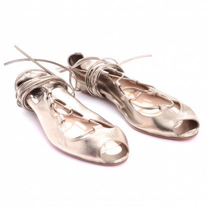 Christian Louboutin Metallic Lace Up Flats 37.5 4 of 6