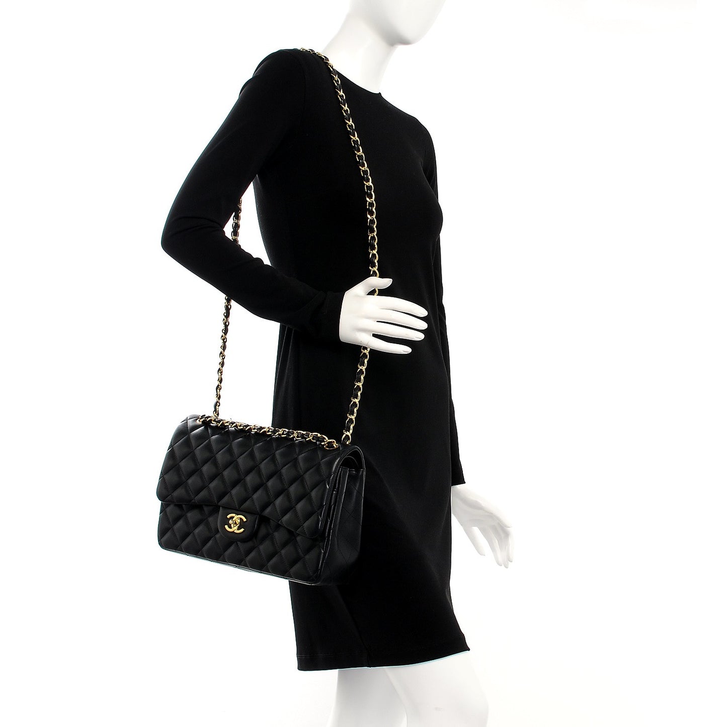 Lambskin Quilted Jumbo Double Flap Black