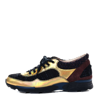 Chanel Tweed Lambskin Runway Sneakers 40 Black Multicolor 1 of 9