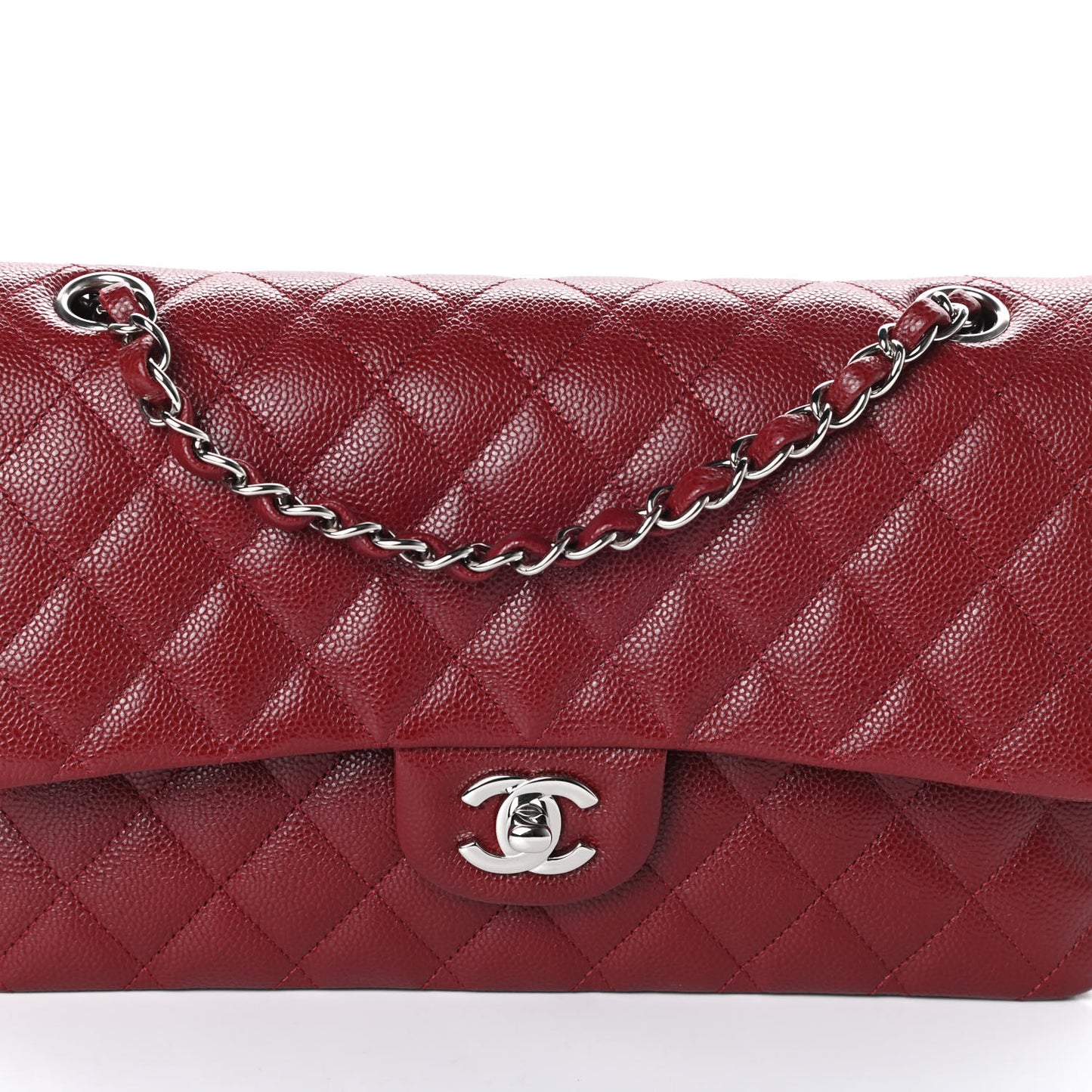 Caviar Quilted Medium Double Flap Burgundy