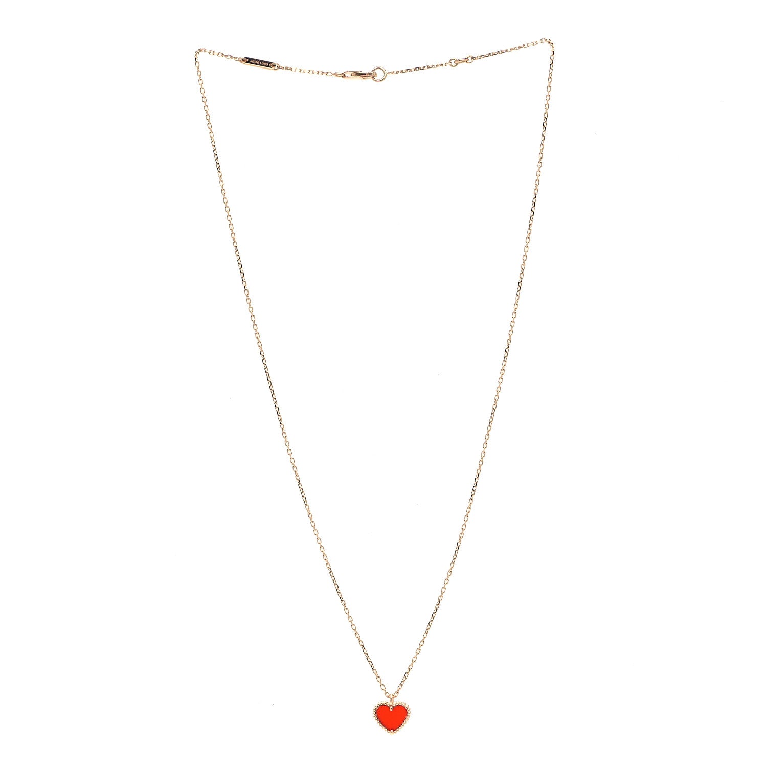 Van Cleef & Arpels 18K Rose Gold Carnelian Sweet Alhambra Heart Pendant Necklace 2 of 5