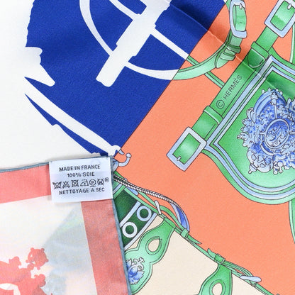 Hermes Silk Harnais De Cour Shawl 140 Corail Indigo Multicolor 3 of 3
