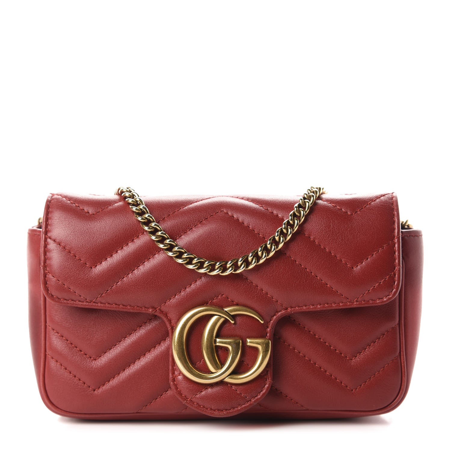 Gucci Calfskin Matelasse Super Mini GG Marmont Shoulder Bag Hibiscus Red 1 of 11