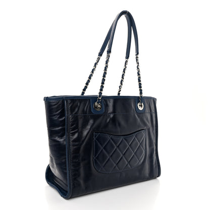 Chanel Glazed Calfskin Small Deauville Tote Blue 3 of 11