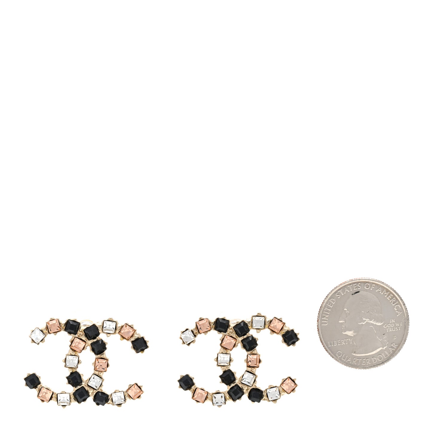 Metal Baguette Crystal CC Earrings Black Orange