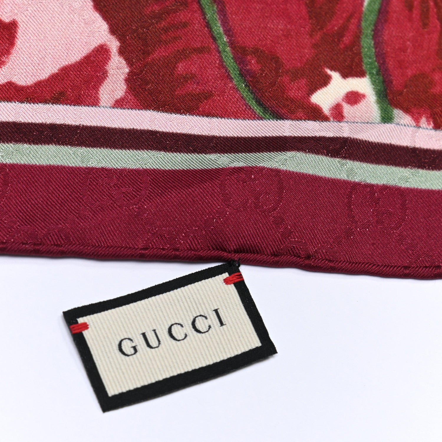 Gucci Silk Jacquard GG Monogram Deep Love Square Scarf Ivory Red 7 of 8