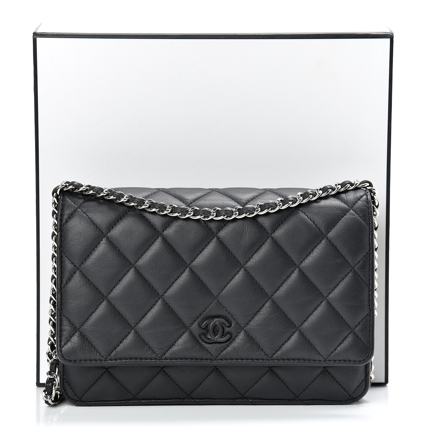 Chanel Calfskin Quilted Wallet On Chain WOC So Black 12 of 12