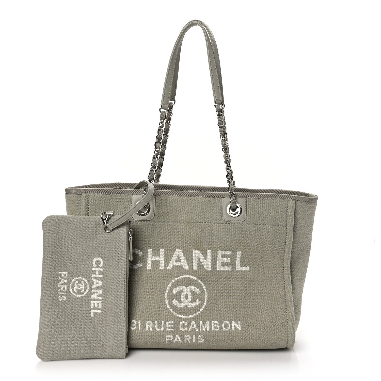 Chanel Mixed Fibers Small Deauville Tote Light Grey 3 of 10
