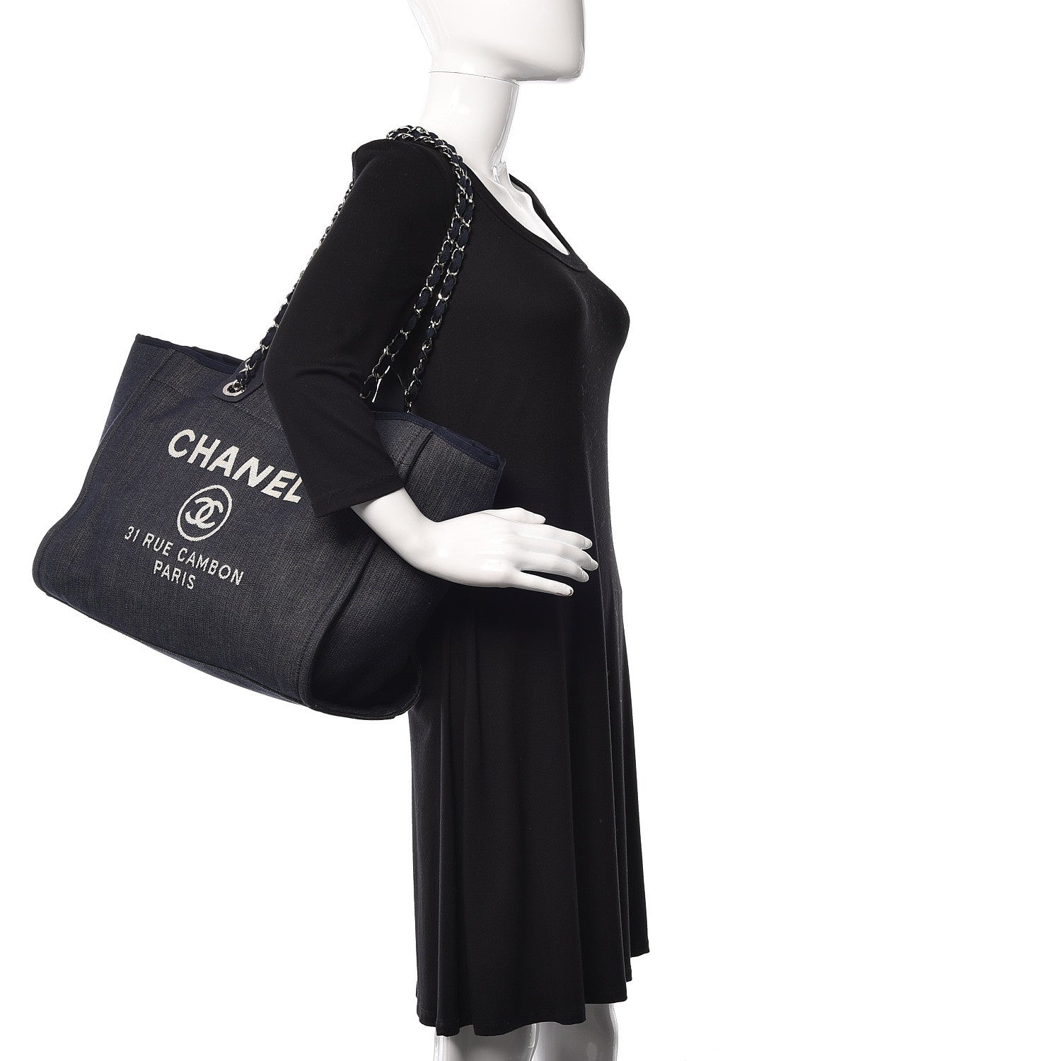 Chanel Denim Large Deauville Tote Dark Blue 2 of 11