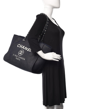 Chanel Denim Large Deauville Tote Dark Blue 2 of 11