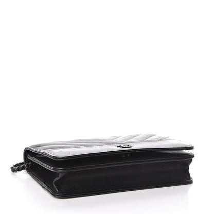 Chanel Aged Calfskin Chevron Quilted Gabrielle Wallet On Chain WOC Black 4 of 12