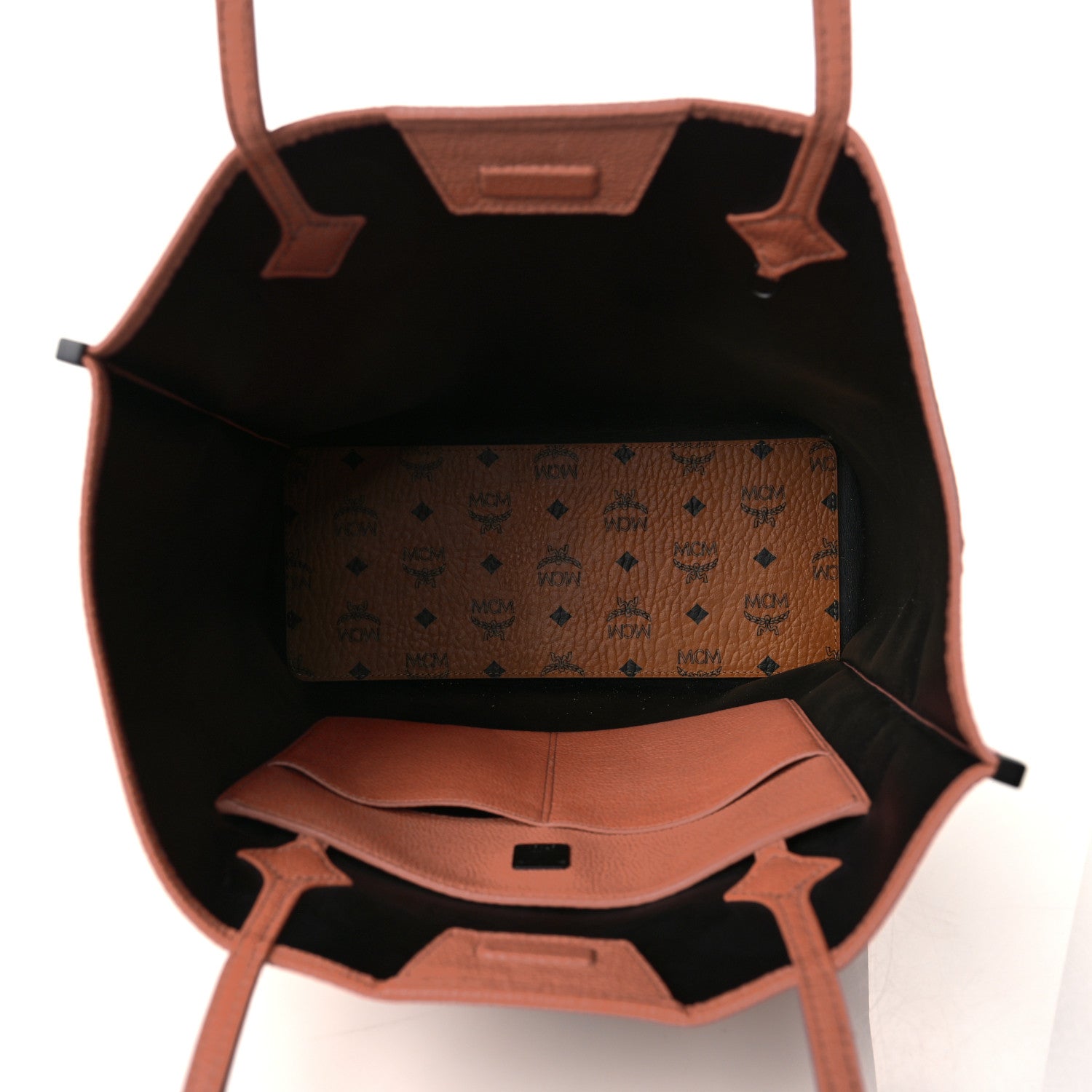 MCM Visetos Kira North South Shopper Tote Cognac Orange 5 of 10