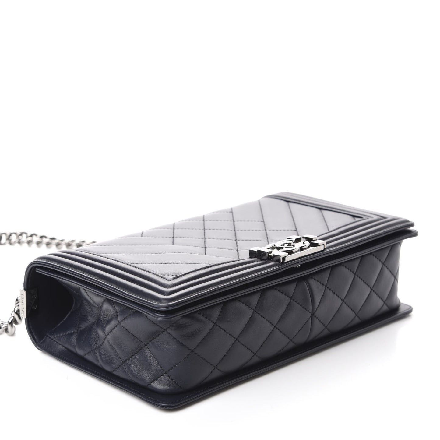 Calfskin Chevron Quilted Medium Boy Flap Navy Blue