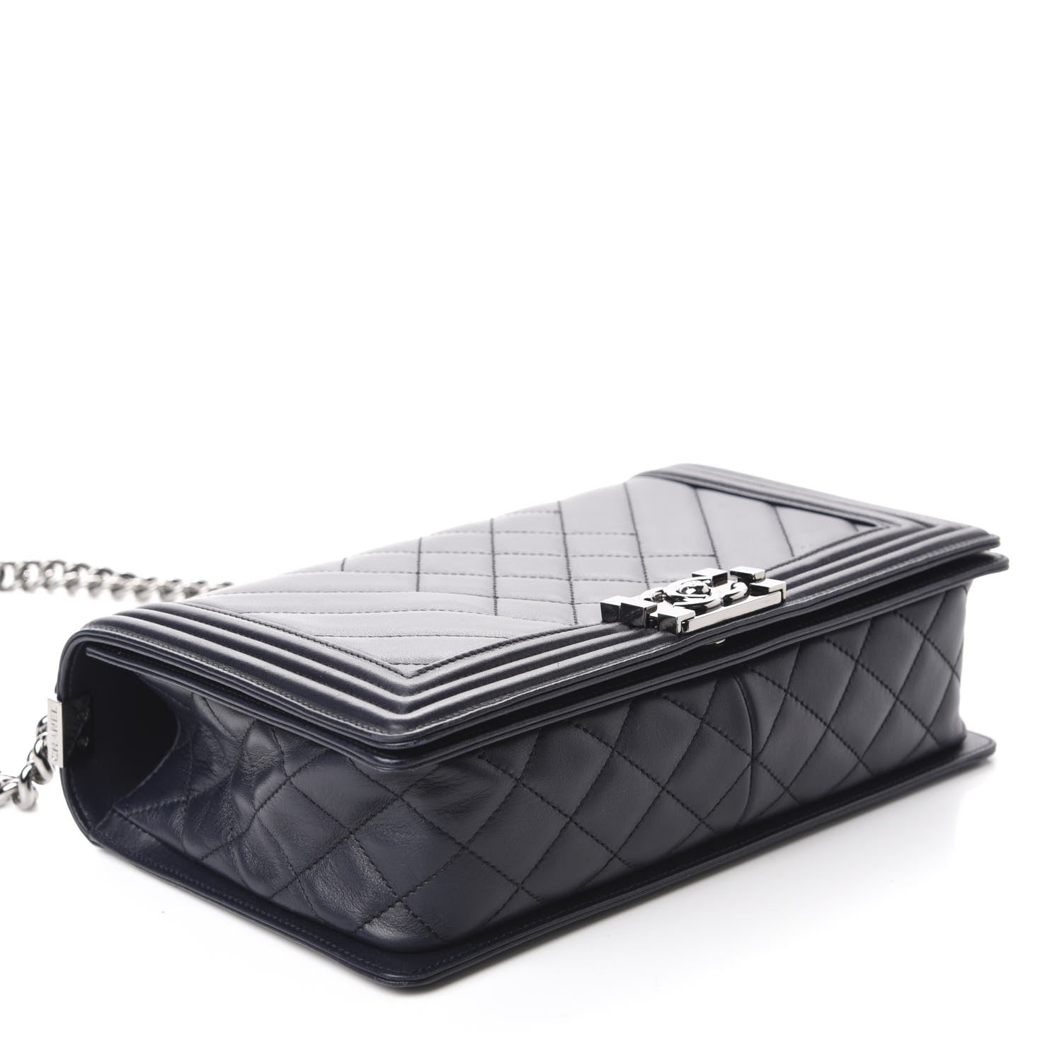 Chanel Calfskin Chevron Quilted Medium Boy Flap Navy Blue 4 of 16