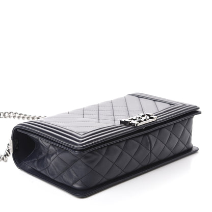 Chanel Calfskin Chevron Quilted Medium Boy Flap Navy Blue 4 of 16