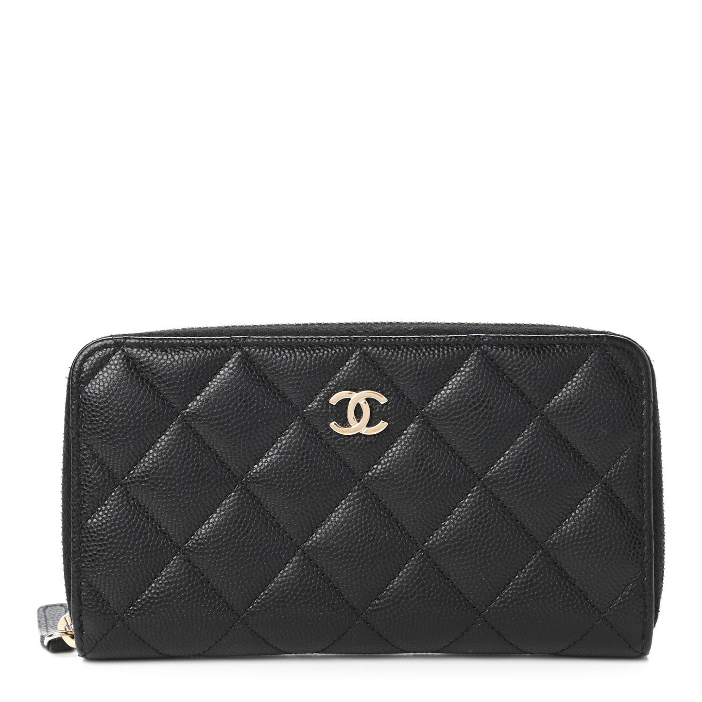 Caviar Quilted Medium Zip Around Wallet Black