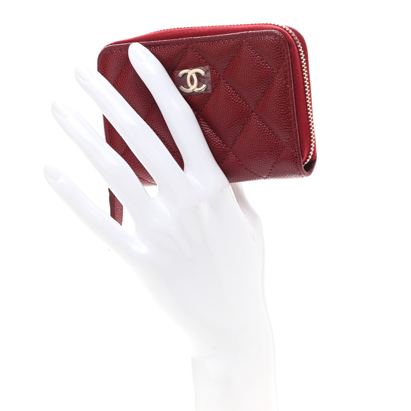 Caviar Quilted Zip Around Coin Purse Burgundy