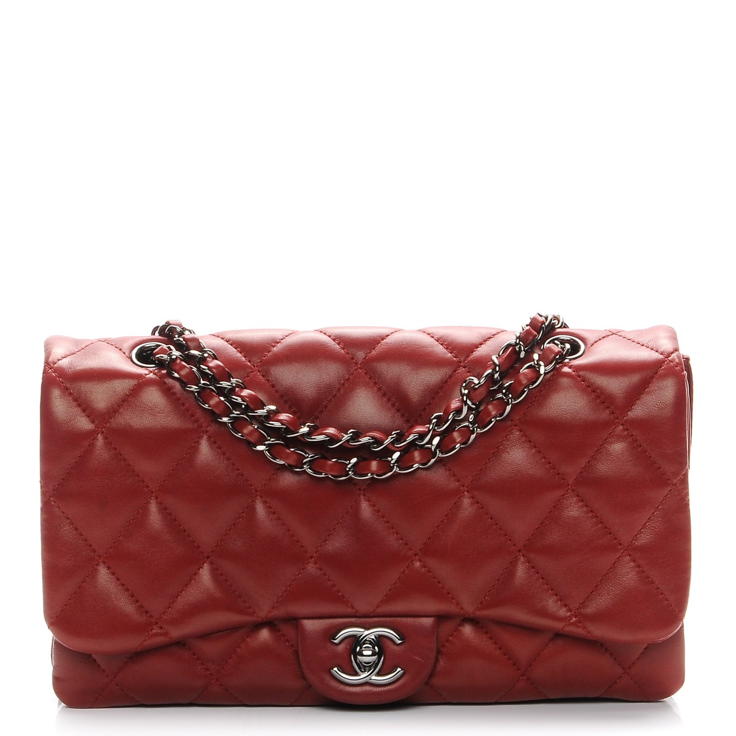 Lambskin Quilted Large 3 Flap Red