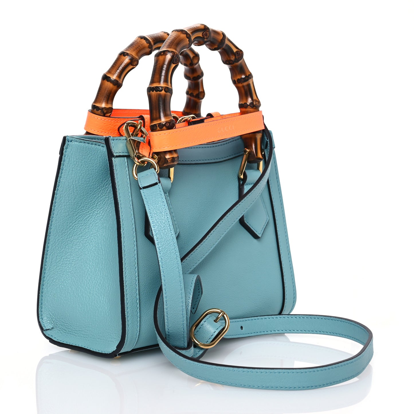 Wonka Grain Calfskin Mini Diana Tote Bag Dusty Azure Orange Fluo