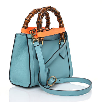 Gucci Wonka Grain Calfskin Mini Diana Tote Bag Dusty Azure Orange Fluo 3 of 14
