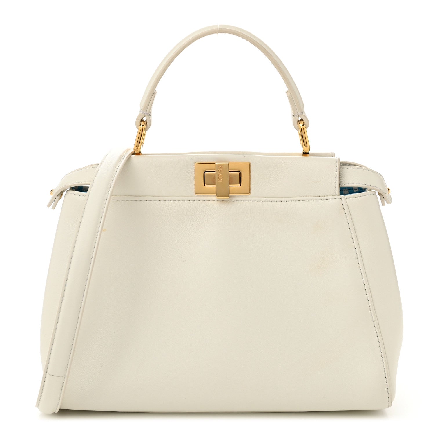 Fendi Nappa Vitello Gingham Embossed Mini Peekaboo Iconic Satchel White Ice Light Blue 1 of 14