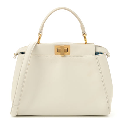 Fendi Nappa Vitello Gingham Embossed Mini Peekaboo Iconic Satchel White Ice Light Blue 1 of 14
