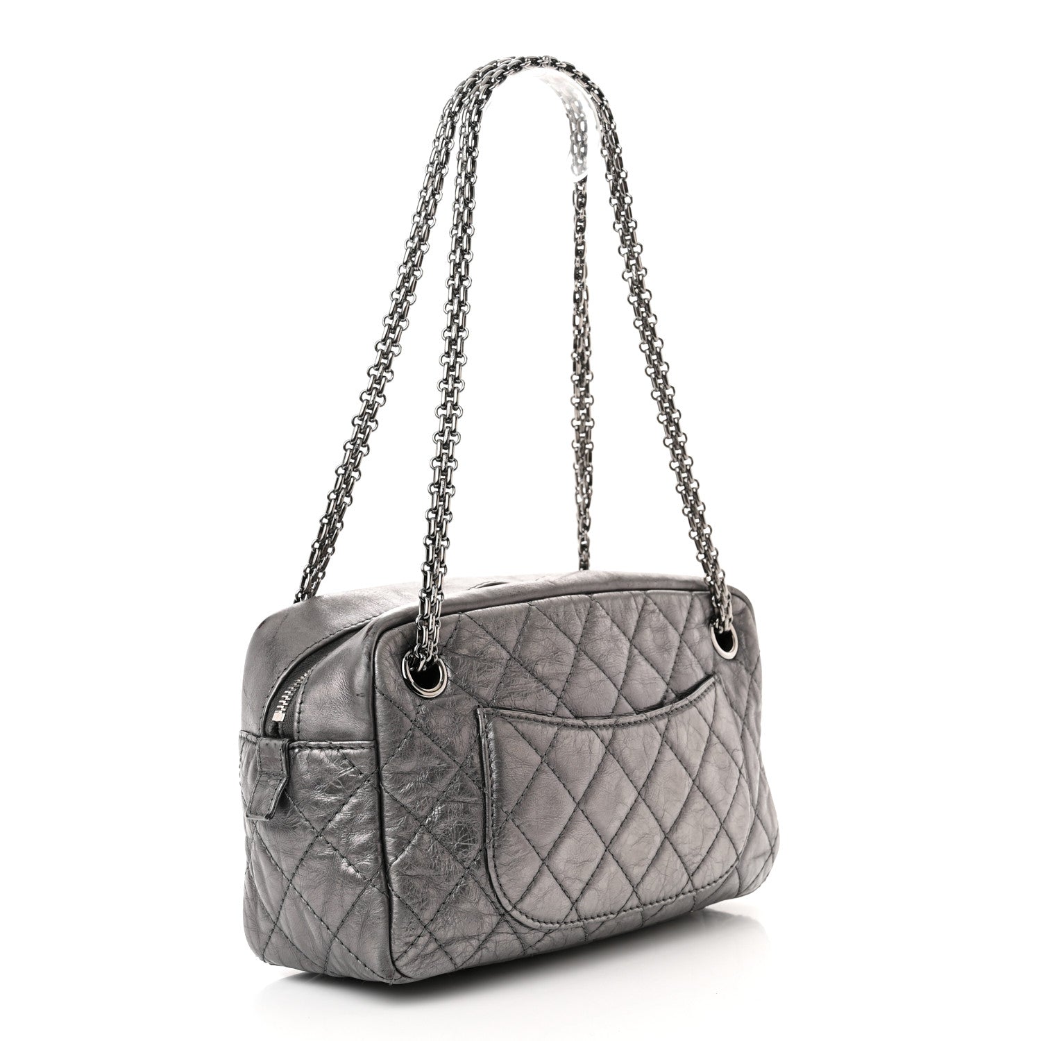 Chanel Metallic Aged Calfskin Quilted Medium Reissue Camera Case Dark Silver 3 of 21