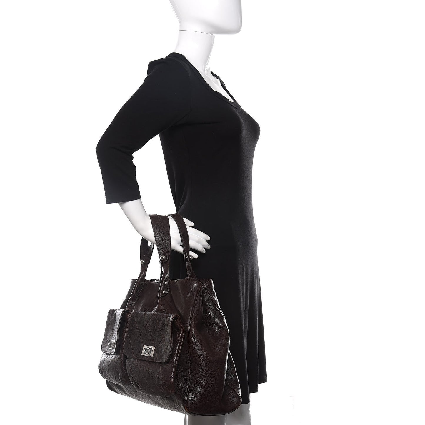 Glazed Caviar Large Pocket In The City Tote Brown