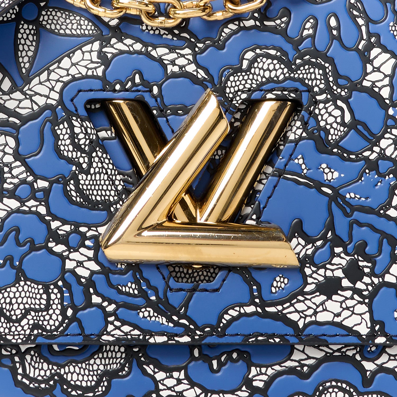 Louis Vuitton Calfskin Lace Flower Inlay Twist Shoulder Bag MM Navy Black 10 of 12
