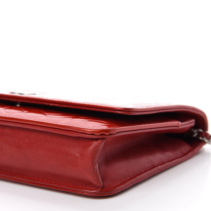 Chanel Patent Camellia Embossed Wallet On Chain WOC Dark Red 7 of 11