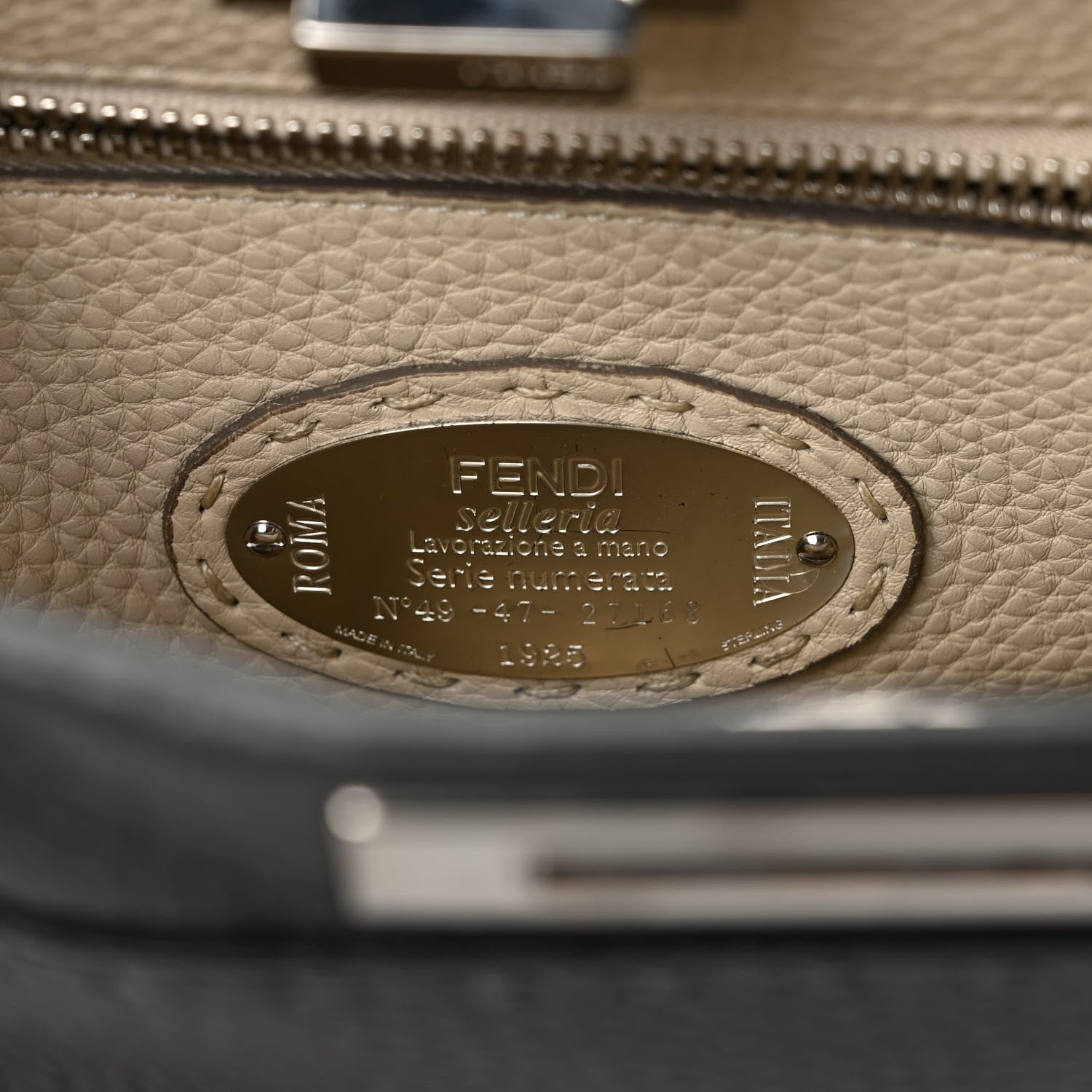 Fendi Cuoio Romano Selleria Bi-Color Medium Peekaboo Iconic Satchel Asfalto Latte 6 of 8