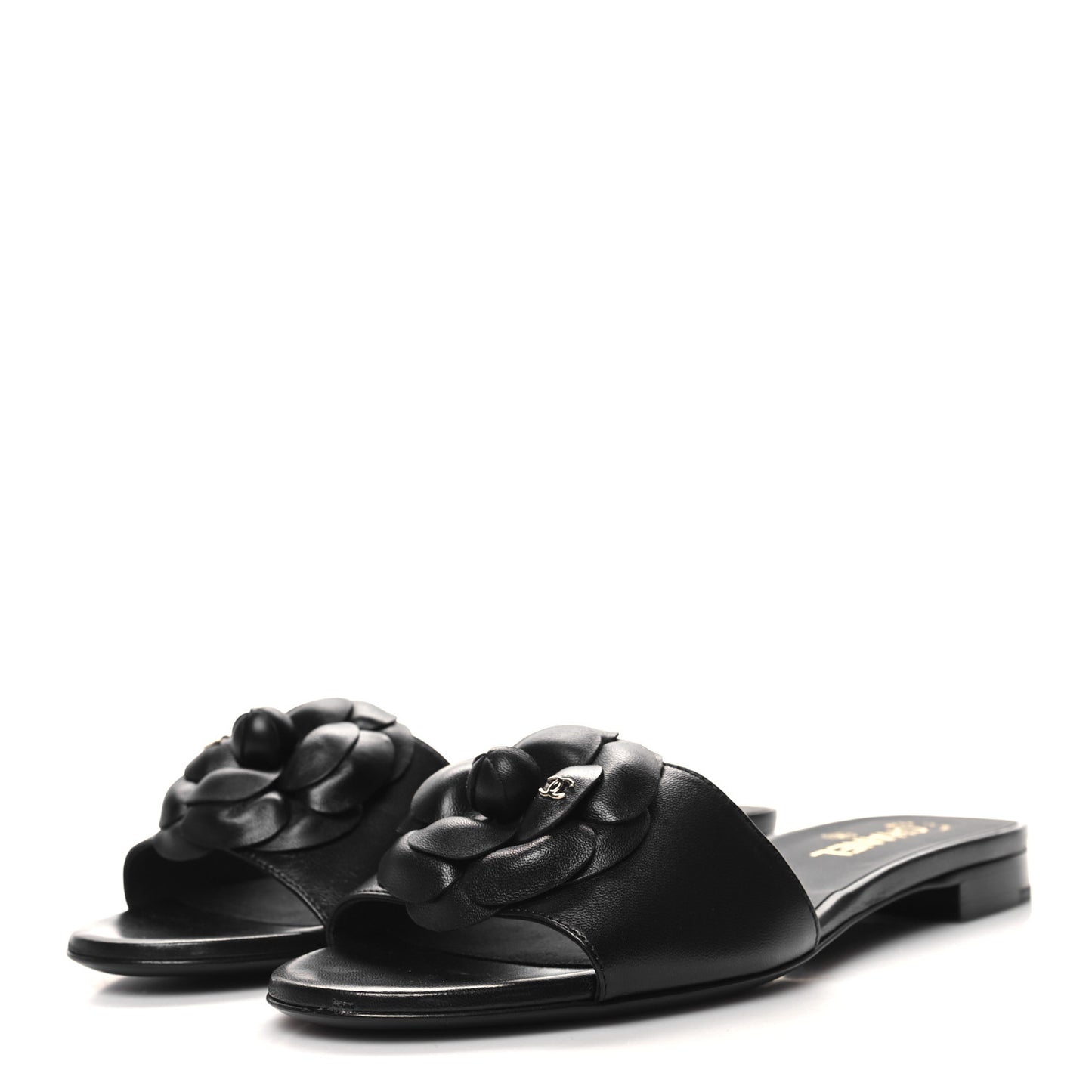 Lambskin Camellia CC Slides 40 Black