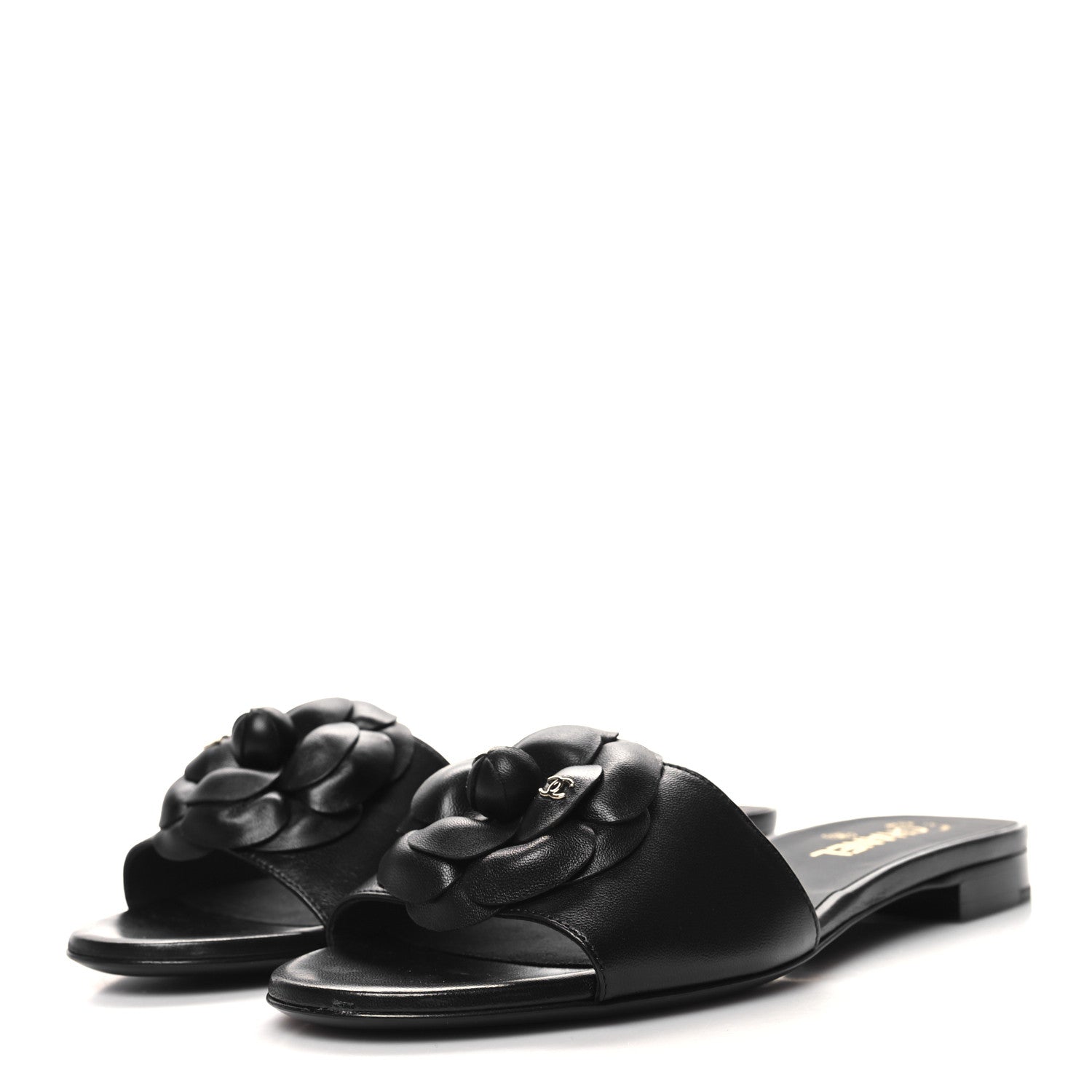 Chanel Lambskin Camellia CC Slides 40 Black 3 of 8
