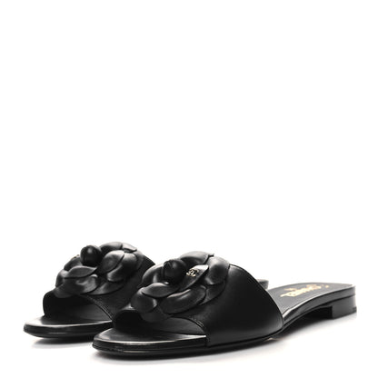 Chanel Lambskin Camellia CC Slides 40 Black 3 of 8