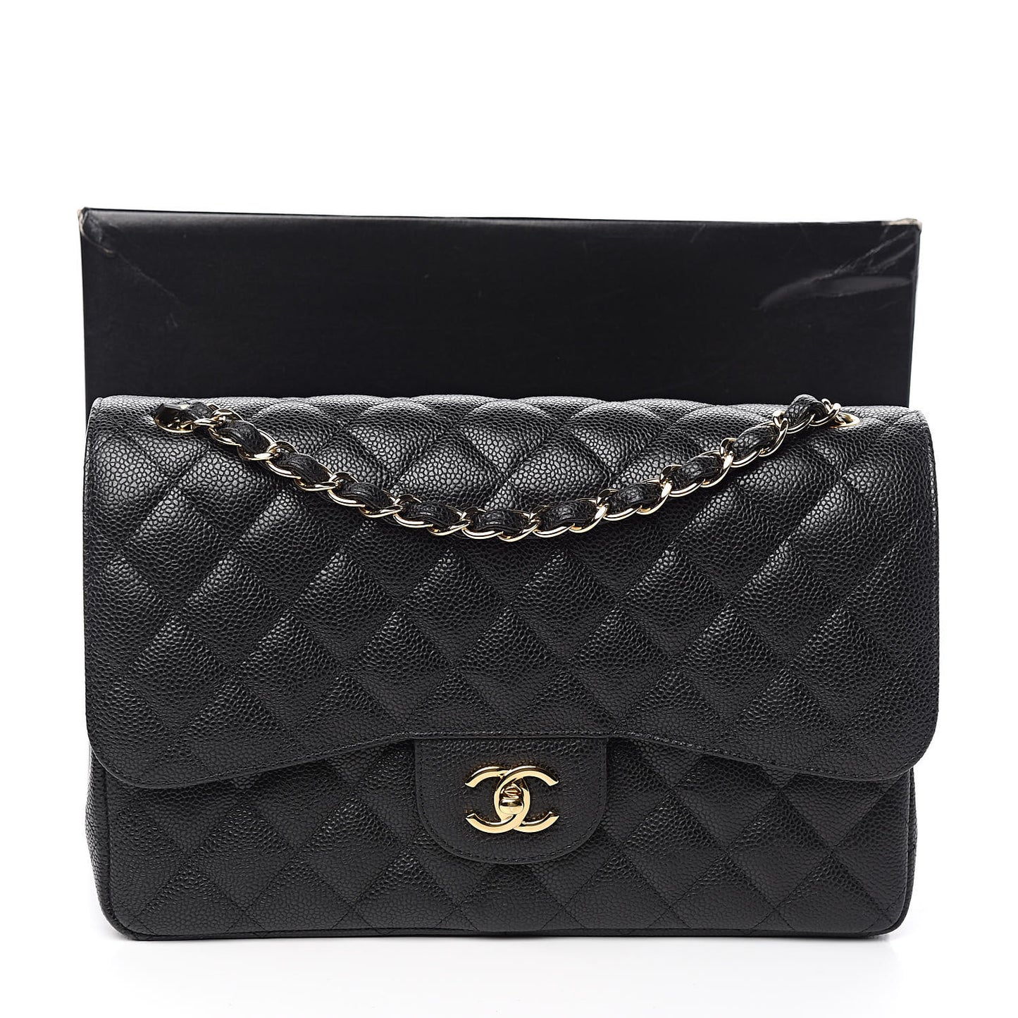Caviar Quilted Jumbo Double Flap Black