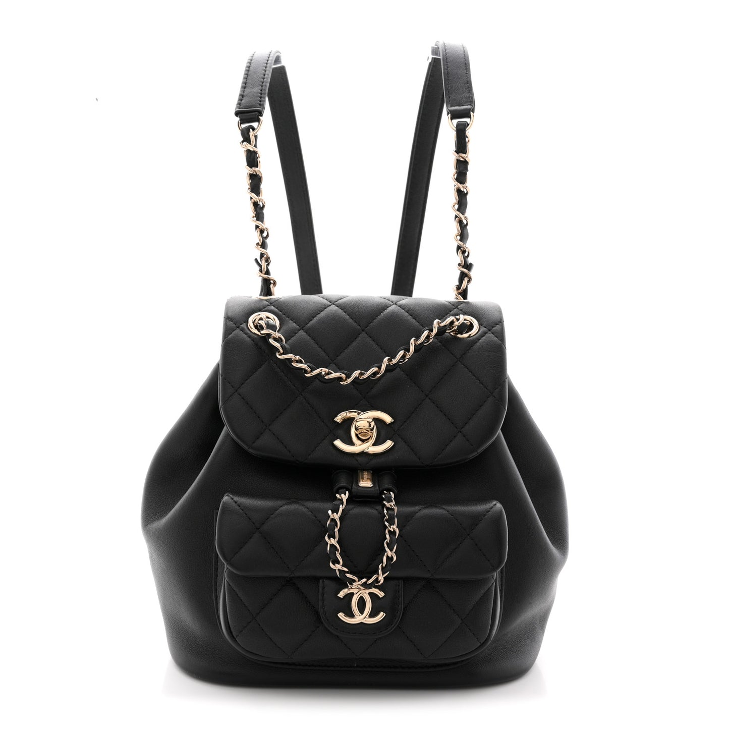 Lambskin Quilted Small Duma Drawstring Backpack Black