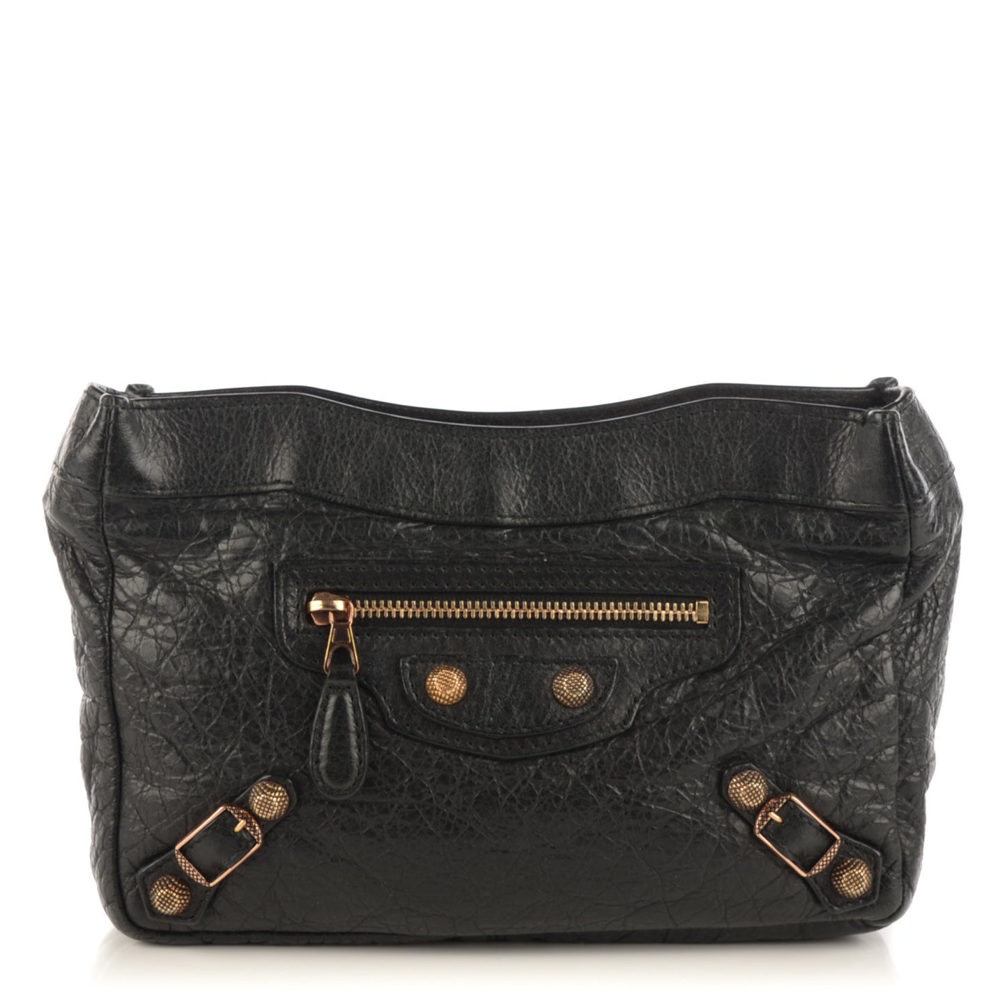 Agneau Giant 12 Rose Gold Hardware Cosmetic Pouch Black