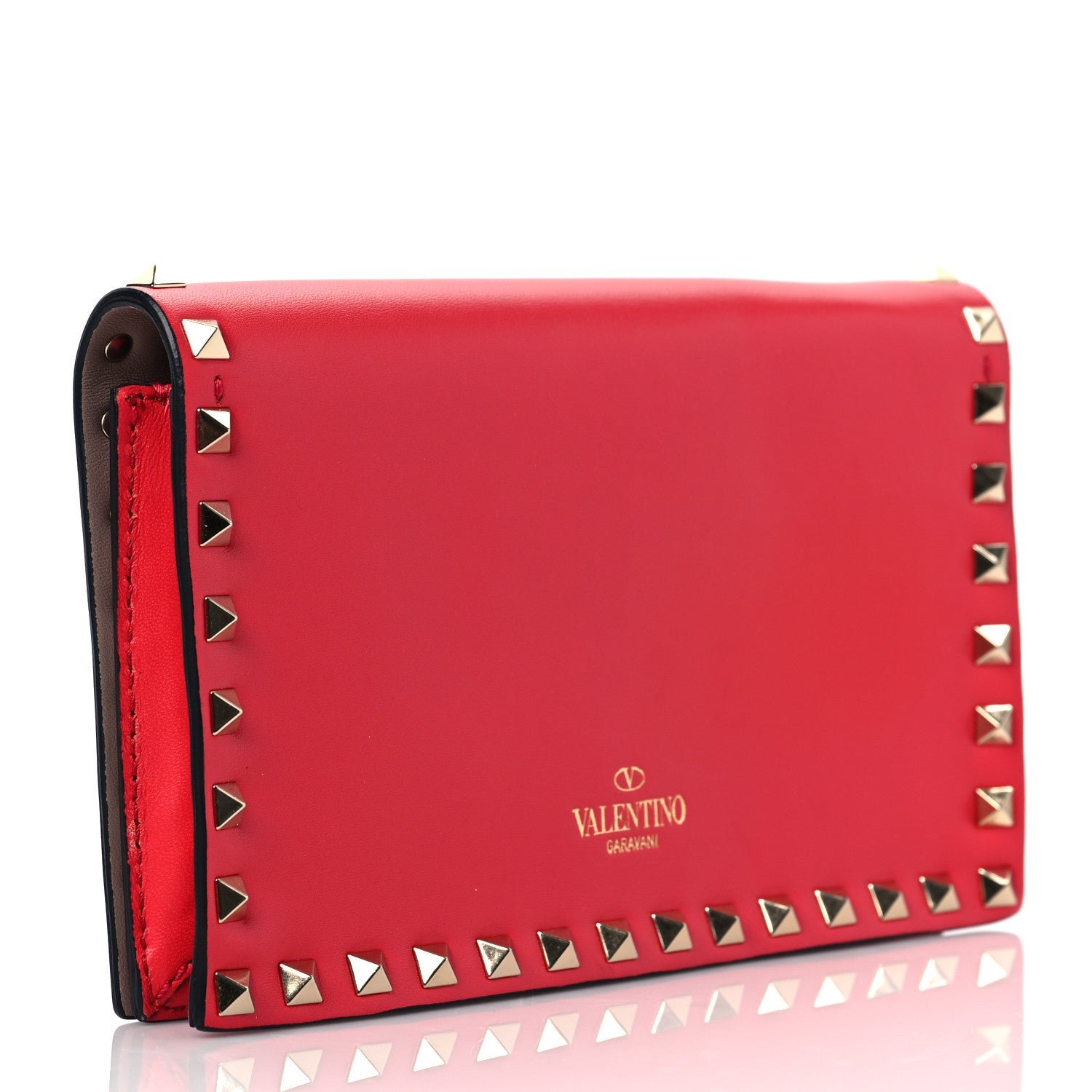 Valentino Garavani Nappa Small Rockstud Wristlet Clutch Fragola 3 of 10