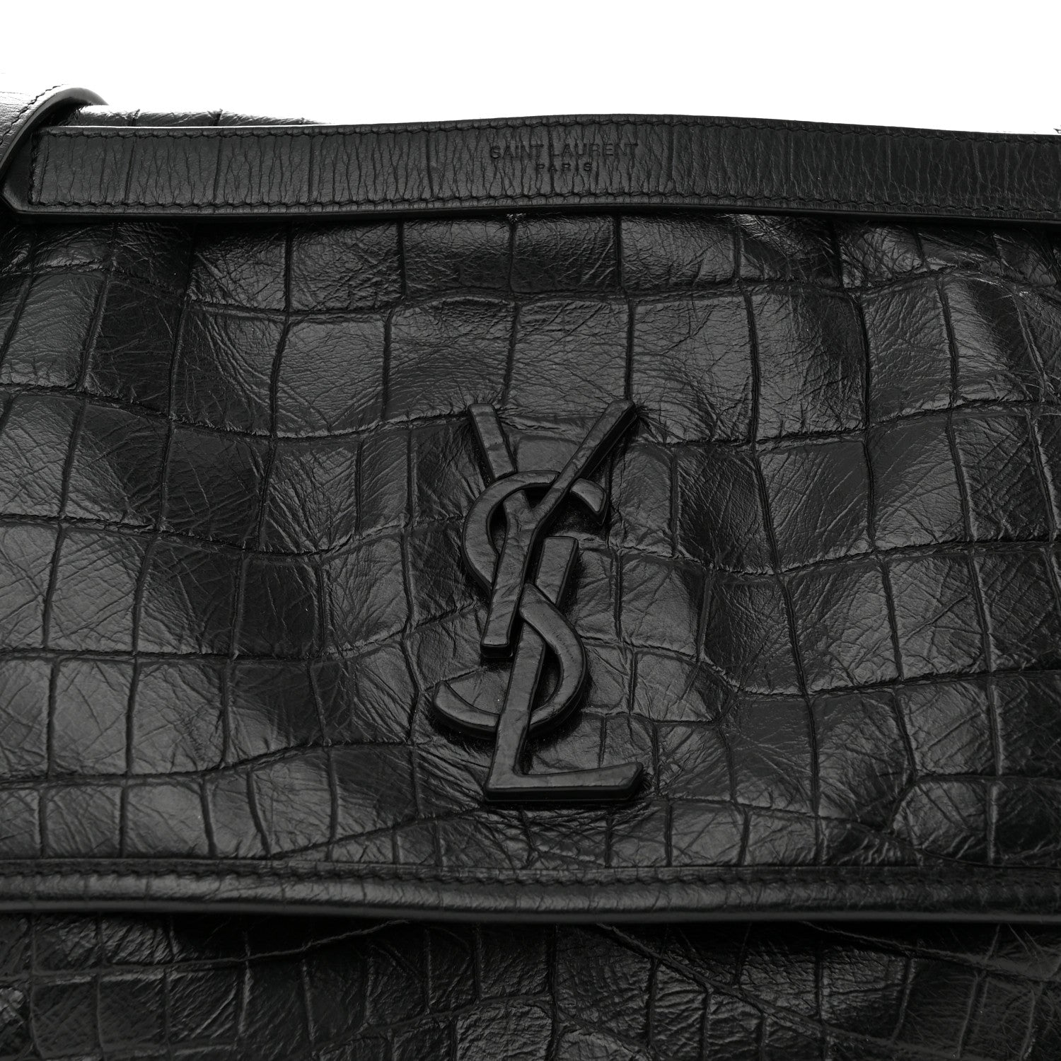 Saint Laurent Crocodile Embossed Lambskin Monogram Medium Niki Chain Satchel Black 9 of 12