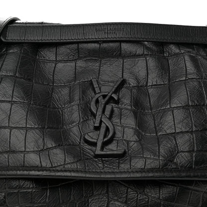 Saint Laurent Crocodile Embossed Lambskin Monogram Medium Niki Chain Satchel Black 9 of 12
