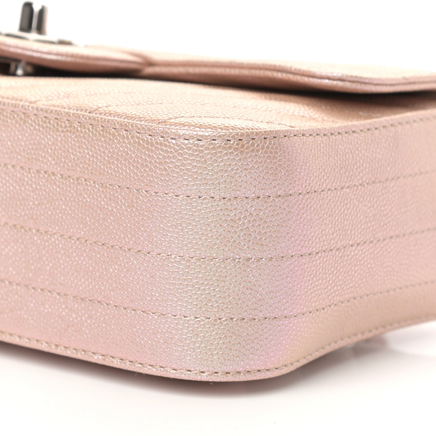 Chanel Iridescent Caviar Chevron Quilted Mini Rectangular Flap Light Gold 19 of 19
